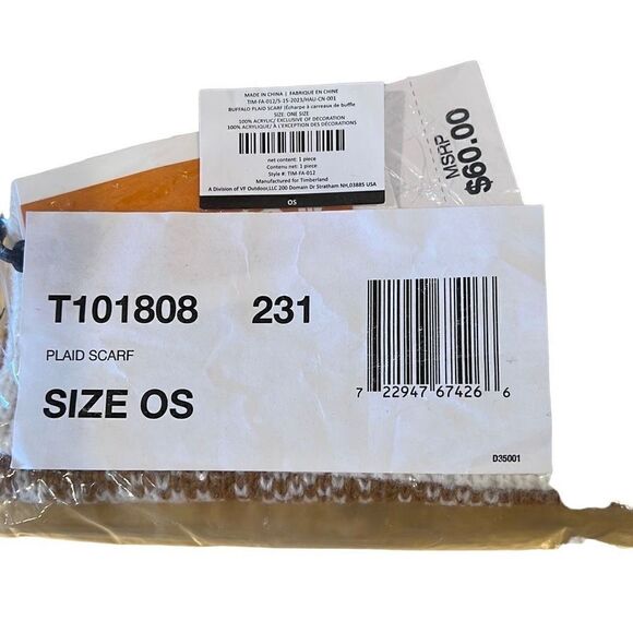 Timberland Plaid Scarf Beige & Off-White NWT - Picture 2 of 3